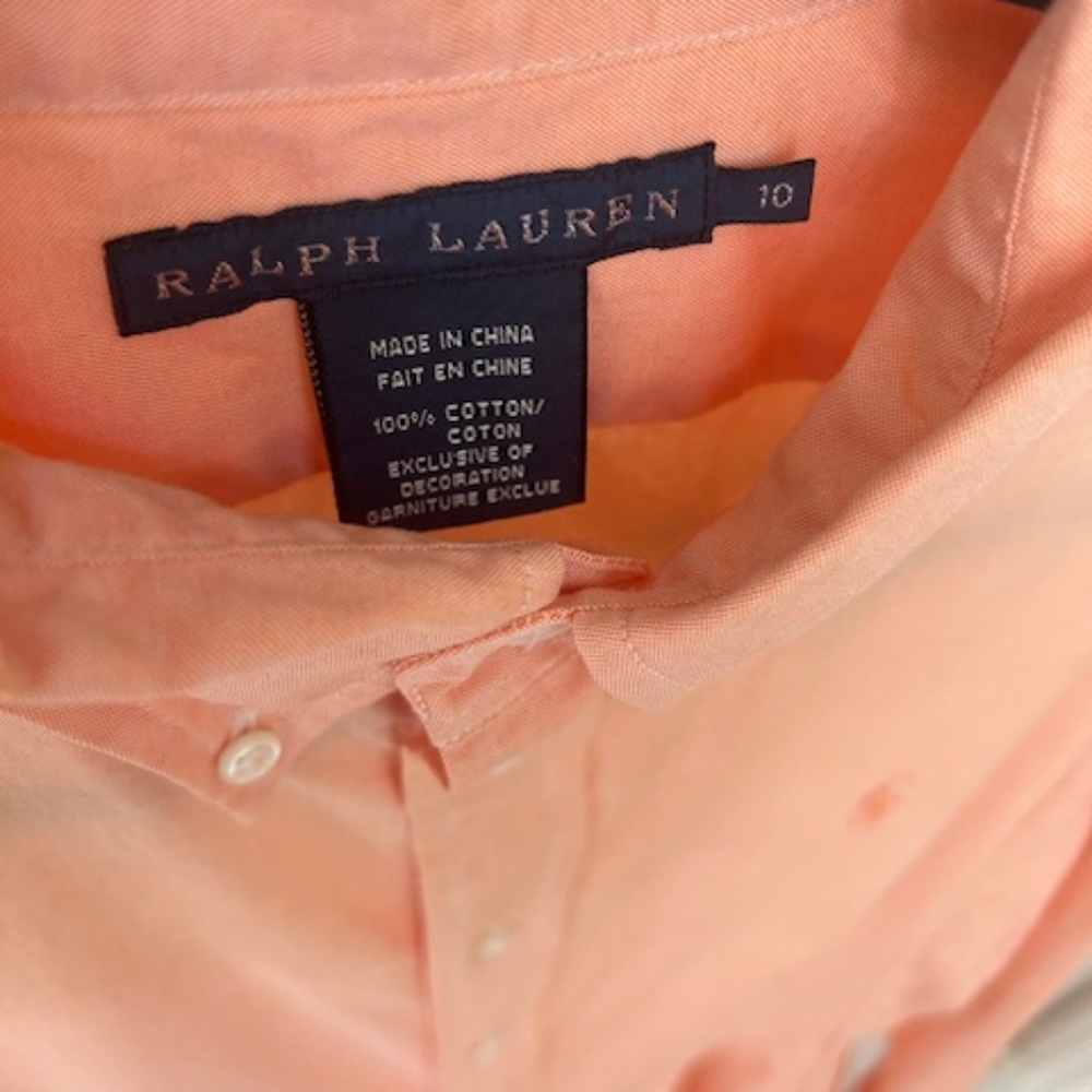 Ralph Lauren Fitted Peach Shirt Dress, Sz 10 - Picture 2 of 7